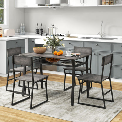 GiantexUK 5 PCS Dining Table Set, Industrial Table and Chairs Set with Storage Shelf and Reclining Seat Back