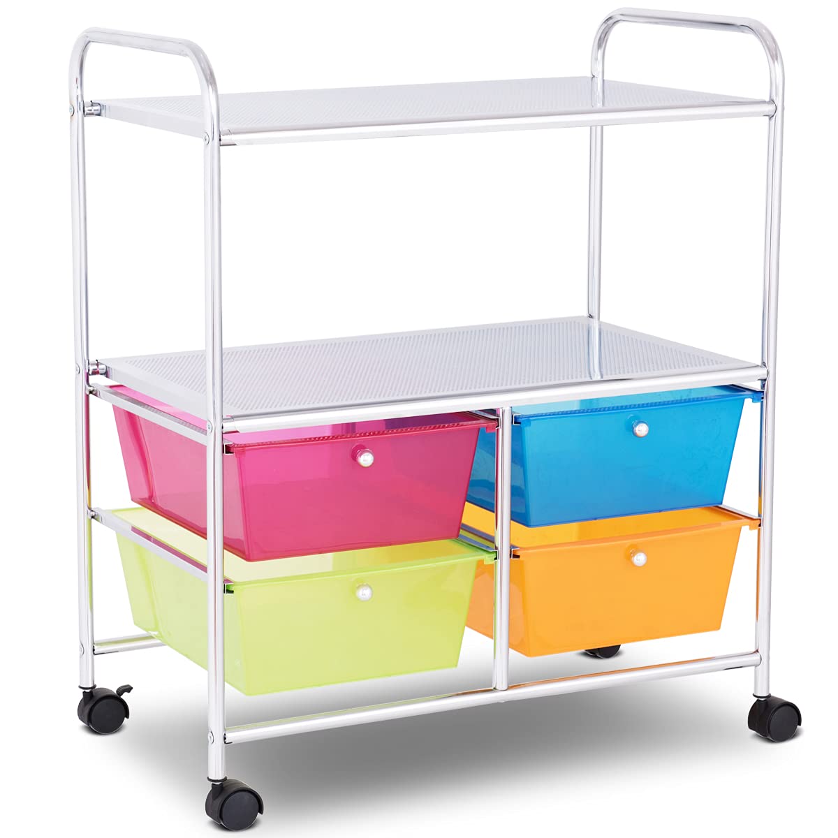 GiantexUK Storage Trolley with 4 Drawers, 3 Tier Rolling Cart with Lockable Wheels