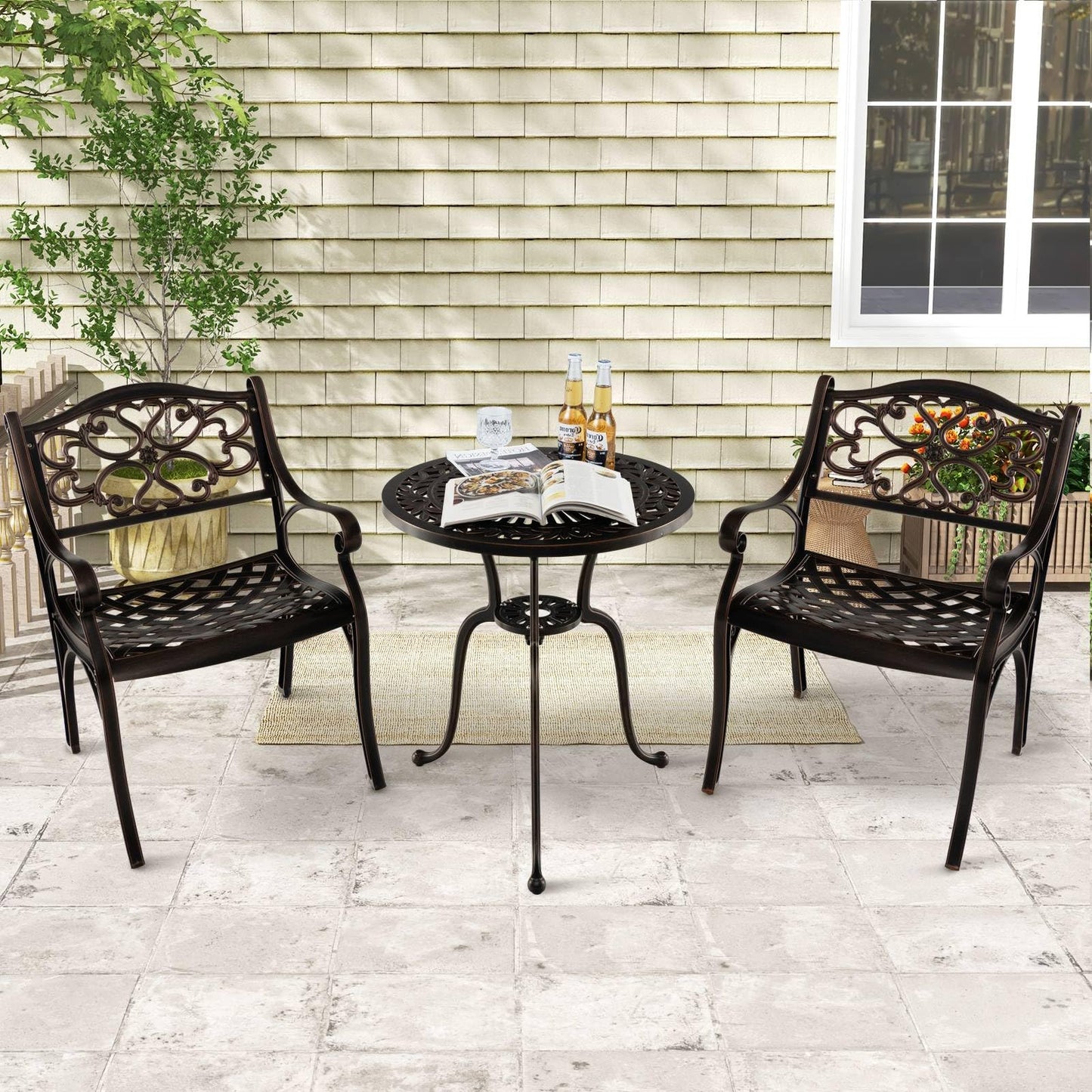 GiantexUK Outdoor Patio Chairs Set of 2, Cast Aluminum Garden Chairs with Backrest