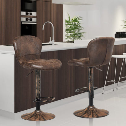 GiantexUK Bar Stools Set of 2, PU Leather Height Adjustable Bar Chairs with Gas Lift, Backrest, Footrest & Base