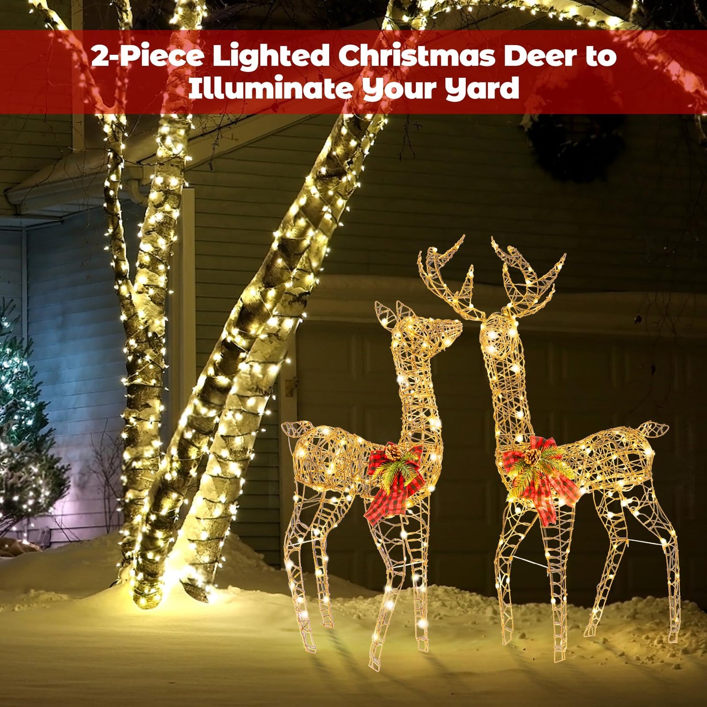 2-Piece Reindeer Family Set, Light Up Garden Christmas Figure Decorations with LED Lights