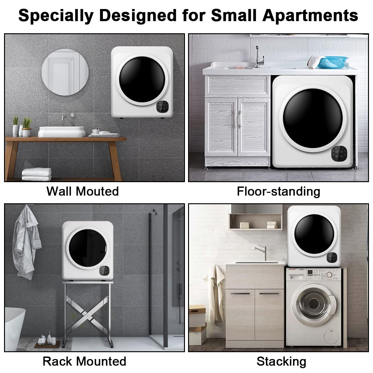 6KG Vented Tumble Dryer, 1700W Compact Tumble Dryers with 3 Heat Settings/Modes