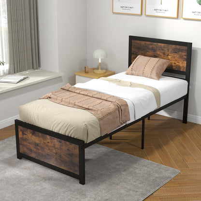 3FT Single Metal Bed Frame, Twin Size Platform Bed with Headboard