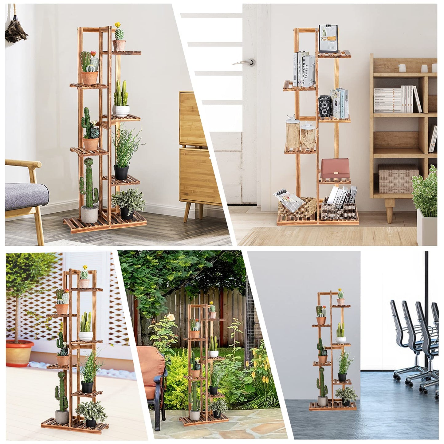 6-Tier Plant Stand, 7 Potted Flower Rack High Low Display Shelf for Garden Balcony Patio Living Room(6 Tiers, without Fence)