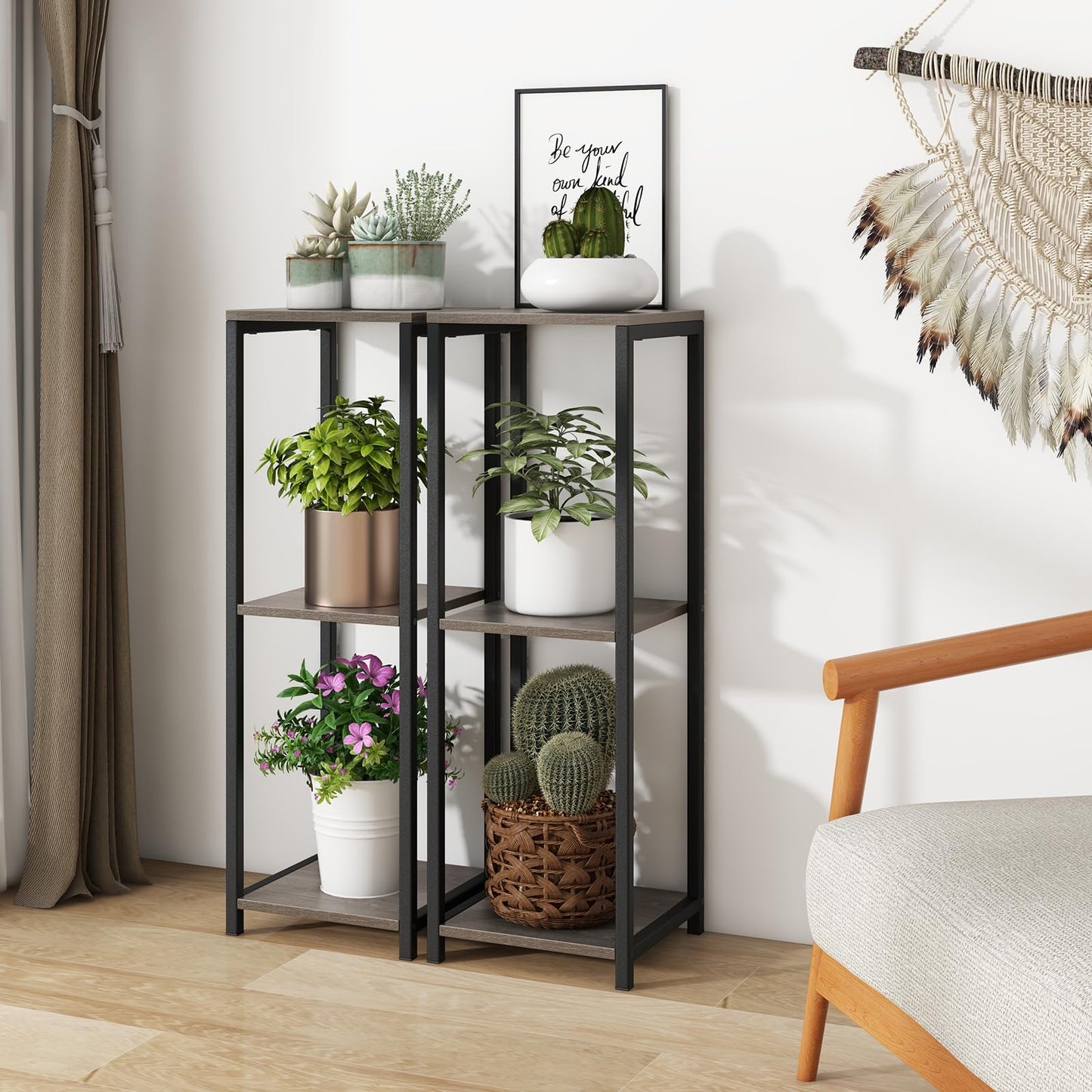 3 Tier Tall Metal Plant Stand, Corner Plant Holder with Anti-tipping Devices (without Drawer)