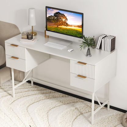 Computer Desk with 4 Drawers, 120cm Home Office Study Table Writing Workstation, Modern PC Laptop Table Working Desk, White