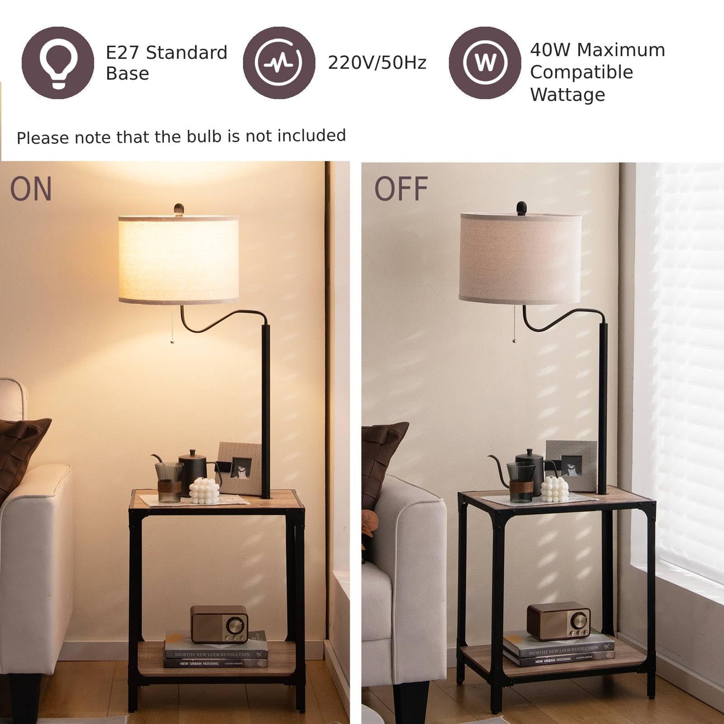 GiantexUK Floor Lamp with Table, Narrow Side End Table with 360° Rotatable Reading Light Lamp Attached