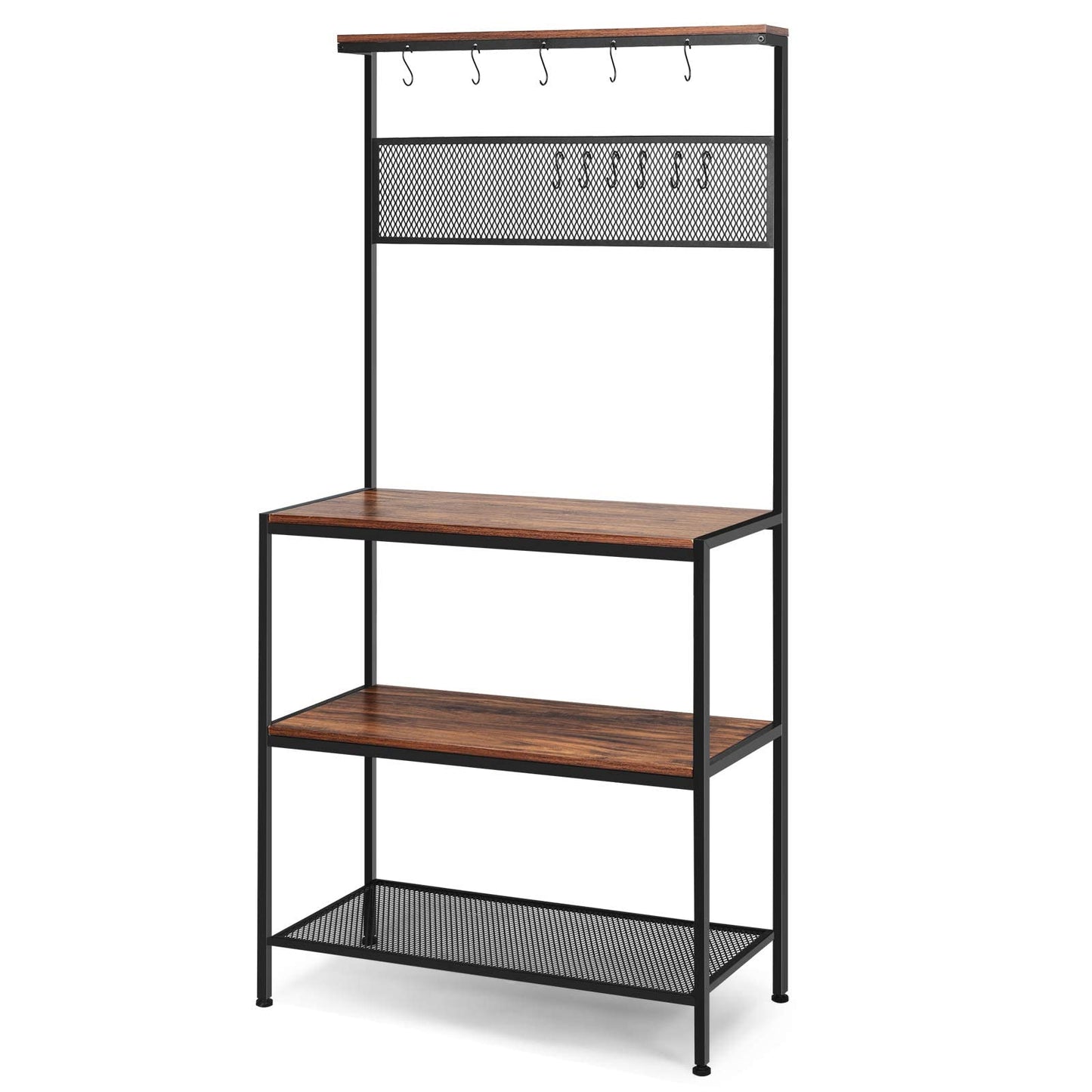 GiantexUK 4-Tier Kitchen Baker's Rack, Utility Storage Shelf with 11 Hooks