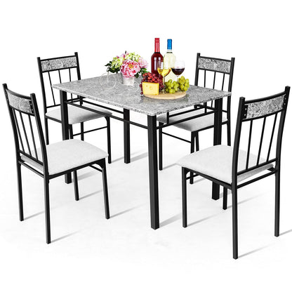 GiantexUK 5PCS Kitchen Dining Set, Morden Dining Table and 4 Cushioned Chairs