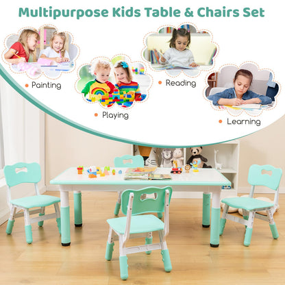 Kids Table and 4 Chairs Set, Height Adjustable Toddler Art Tables with Graffiti Desktop