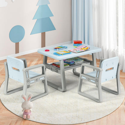 3PCS Kids Table and Chairs Set, Children Play Tables with Storage Rack