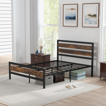 4FT6/5FT Platform Bed Frame, Double/King Metal Mattress Foundation with Slatted Headboard & Footboard