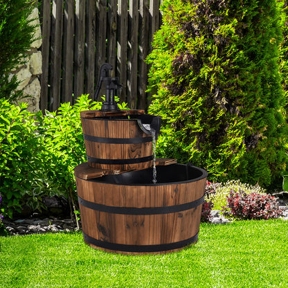 GiantexUK Wooden Water Fountain, 2-Tier Barrel Water Feature with Pump