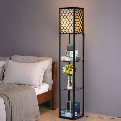 GiantexUK Floor Lamp with Shelves, 3 Layers Tall Standing Light (with Grid Patterns)