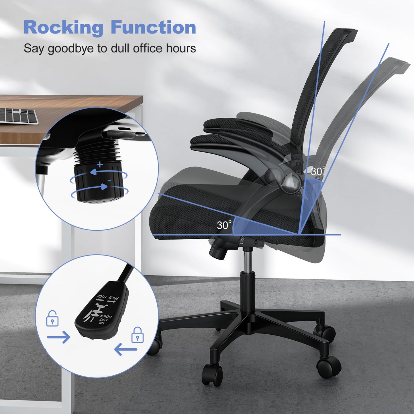 Mesh Office Chair, Adjustable Height Swivel Computer Chair with Flip-Up Armrests