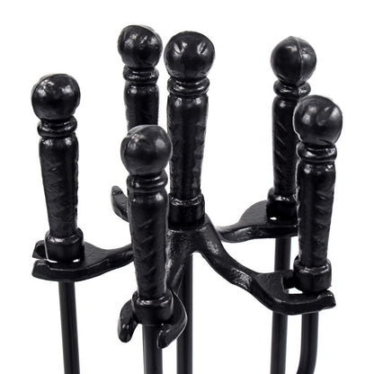 GiantexUK 5-Piece Fireplace Companion Set, Wrought Iron Fire Place Tools Set (Black, 5 Hooks, Octagonal Base)