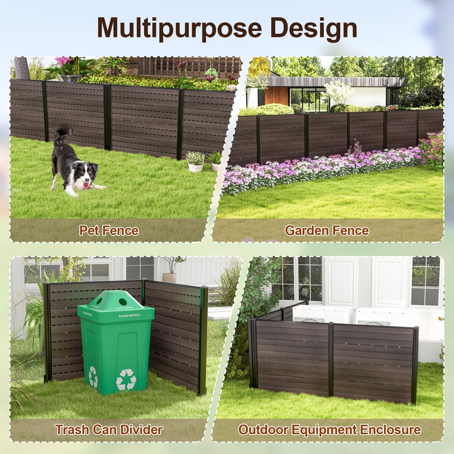 2 Panels Outdoor Privacy Screen, 120 x 115cm Decorative Fence Trash Can Enclosure with 5 Stakes