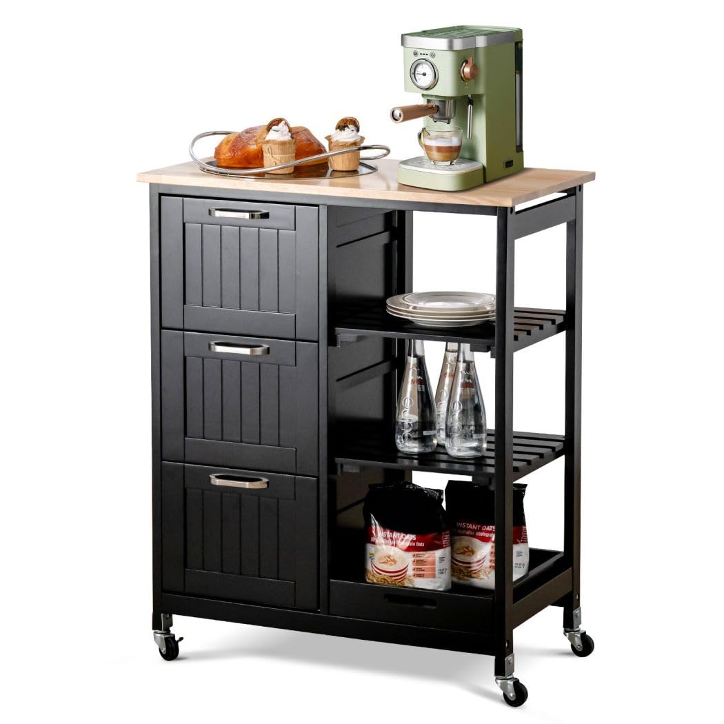 GiantexUK Kitchen Island Cart, 4-Tier Serving Cart with Drawers