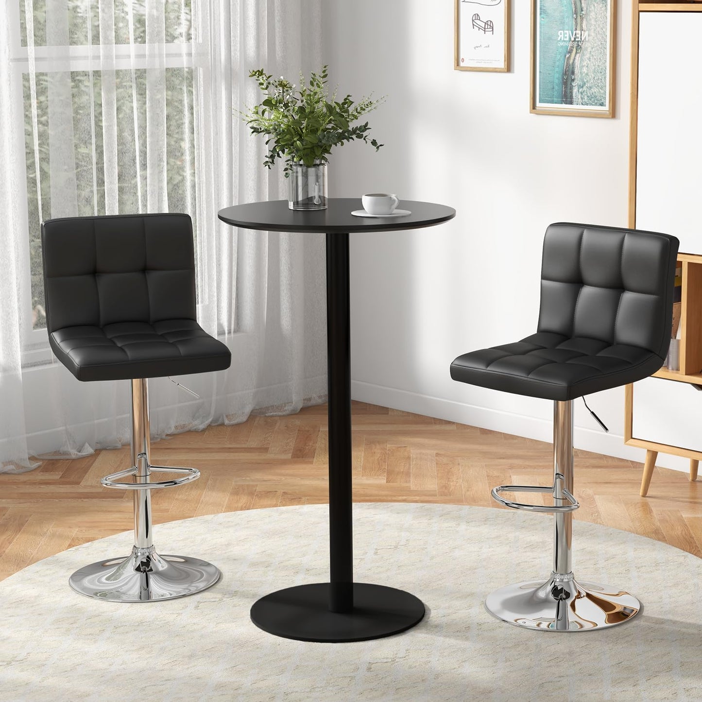 GiantexUK Swivel Bar Stools Set of 2, Upholstered Height Adjustable Barstools with Backrest, Footrest