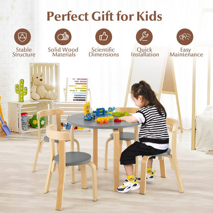 5-Piece Kids Table and Chair Set, Children Wooden Activity Table with 4 Curved Back Chairs