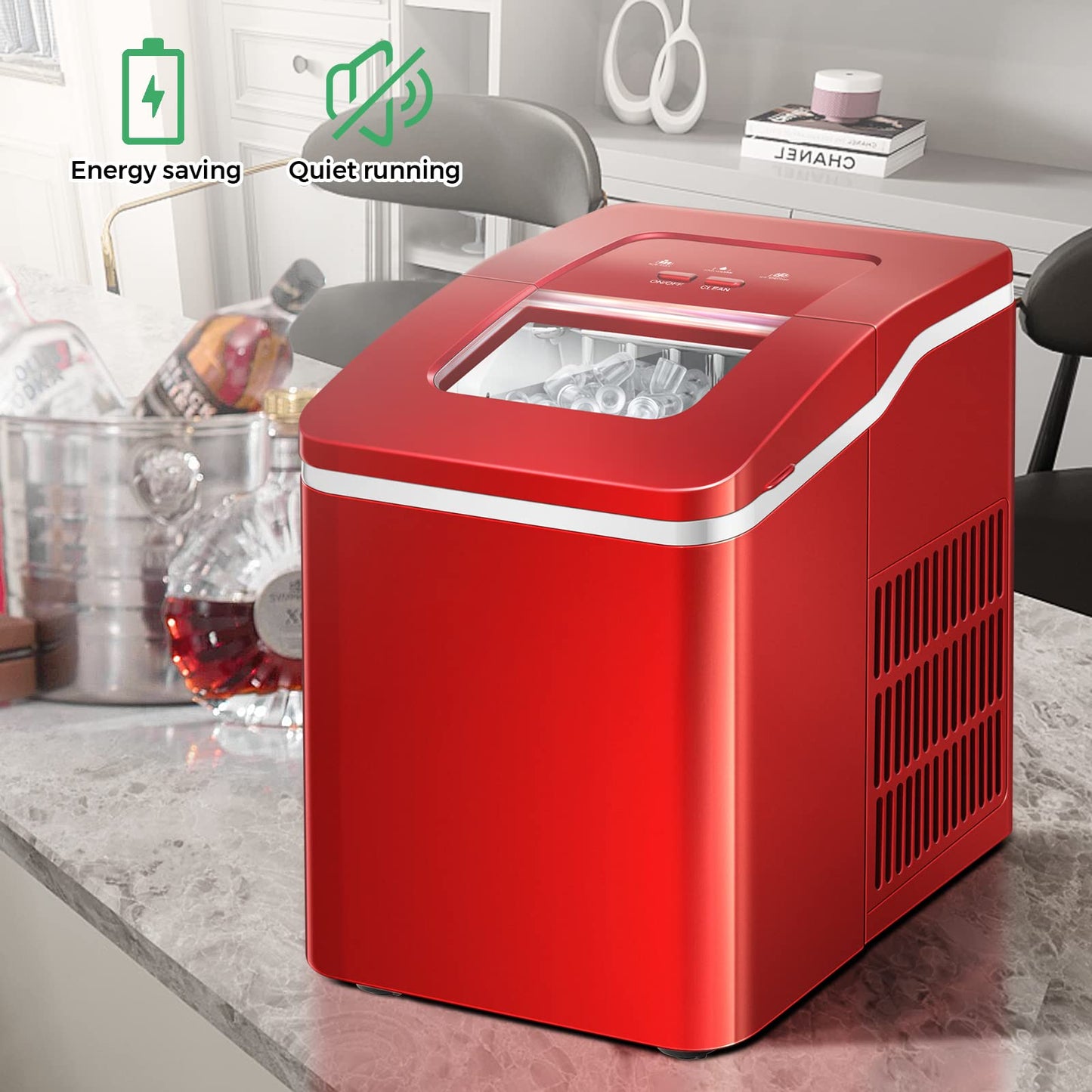 GiantexUK 12kg/24h Countertop Ice Maker, Portable Ice Cube Maker with Ice Basket and Scoop