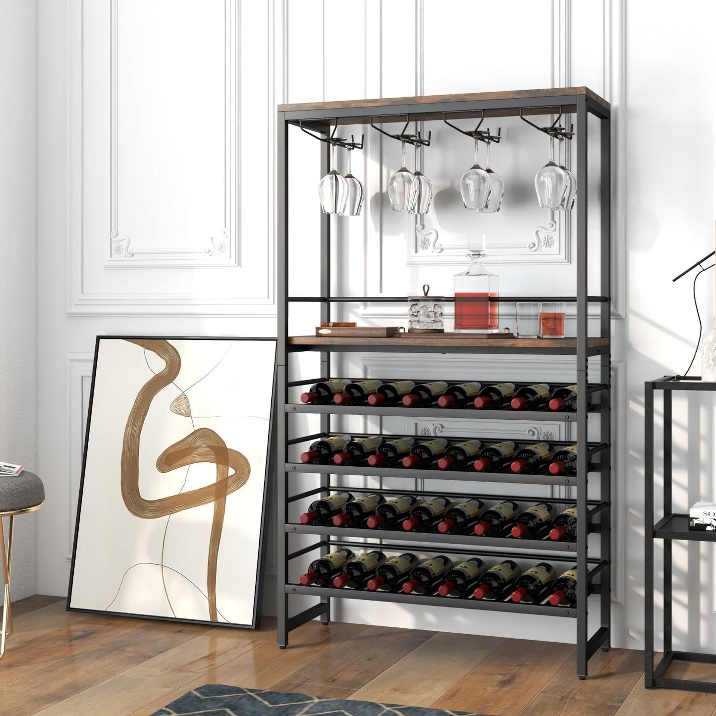 GiantexUK 32 Bottles Wine Rack, 6-Tier Freestanding Wine Display Holder with Middle Shelf