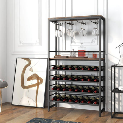 GiantexUK 32 Bottles Wine Rack, 6-Tier Freestanding Wine Display Holder with Middle Shelf