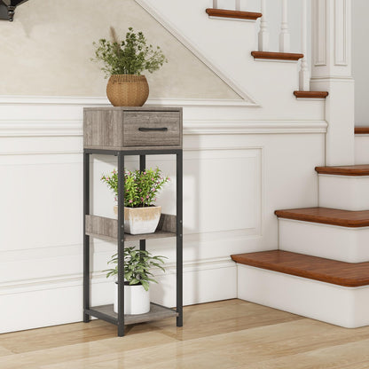 3 Tier Tall Metal Plant Stand, Corner Plant Holder with Anti-tipping Devices (with Top Drawer)