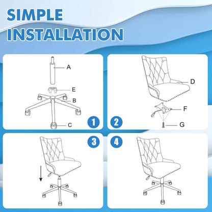 Velvet Office Chair, Height Adjustable Swivel Computer Desk Chair with Nailhead Trim