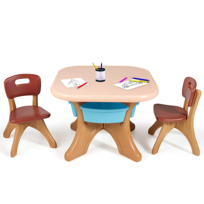 Kids Table and Chairs Set, Children Activity Art Table and 2 Chairs Set with Detachable Storage Bins