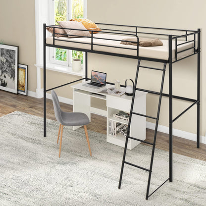 Metal Loft Bed Frame, Single Bunk Bed High Sleeper with Ladder & Safety Guardrail