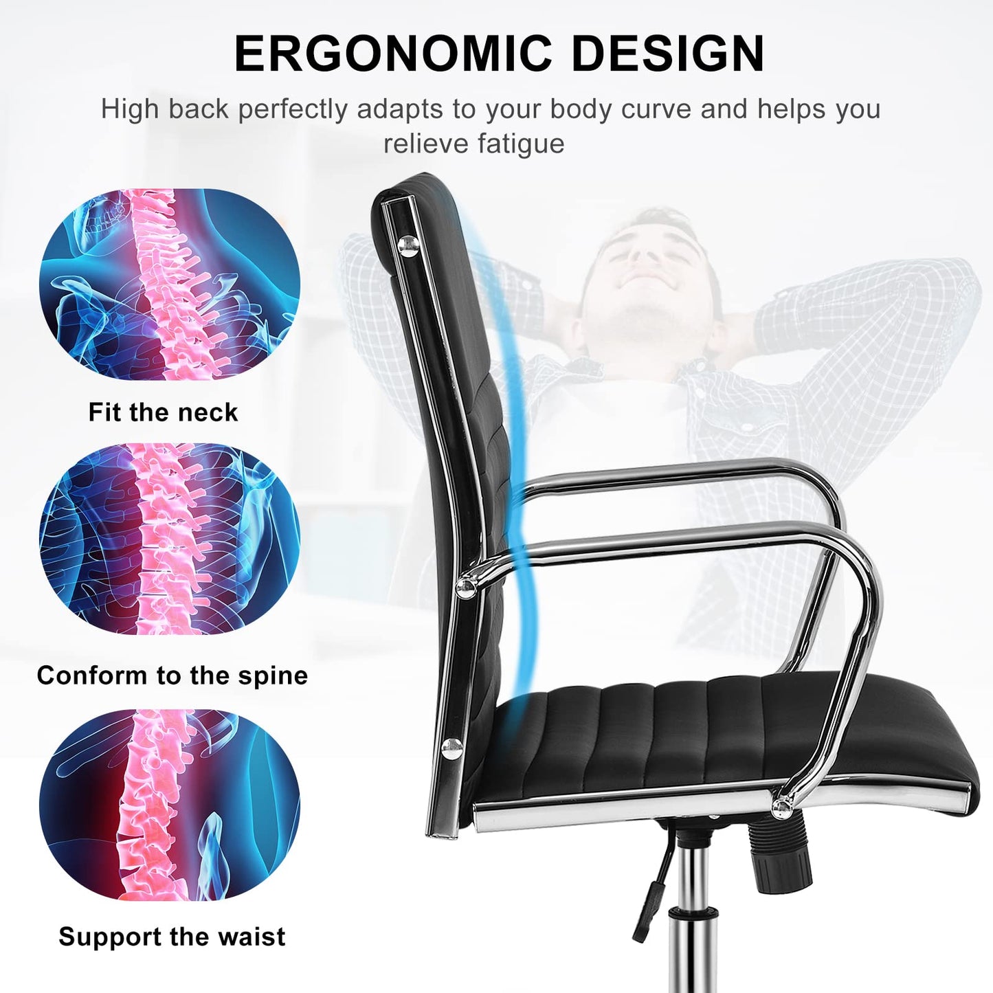 Executive Office Chair, Ergonomic High Back PU Leather Swivel Computer Desk Chair with Chrome Arms