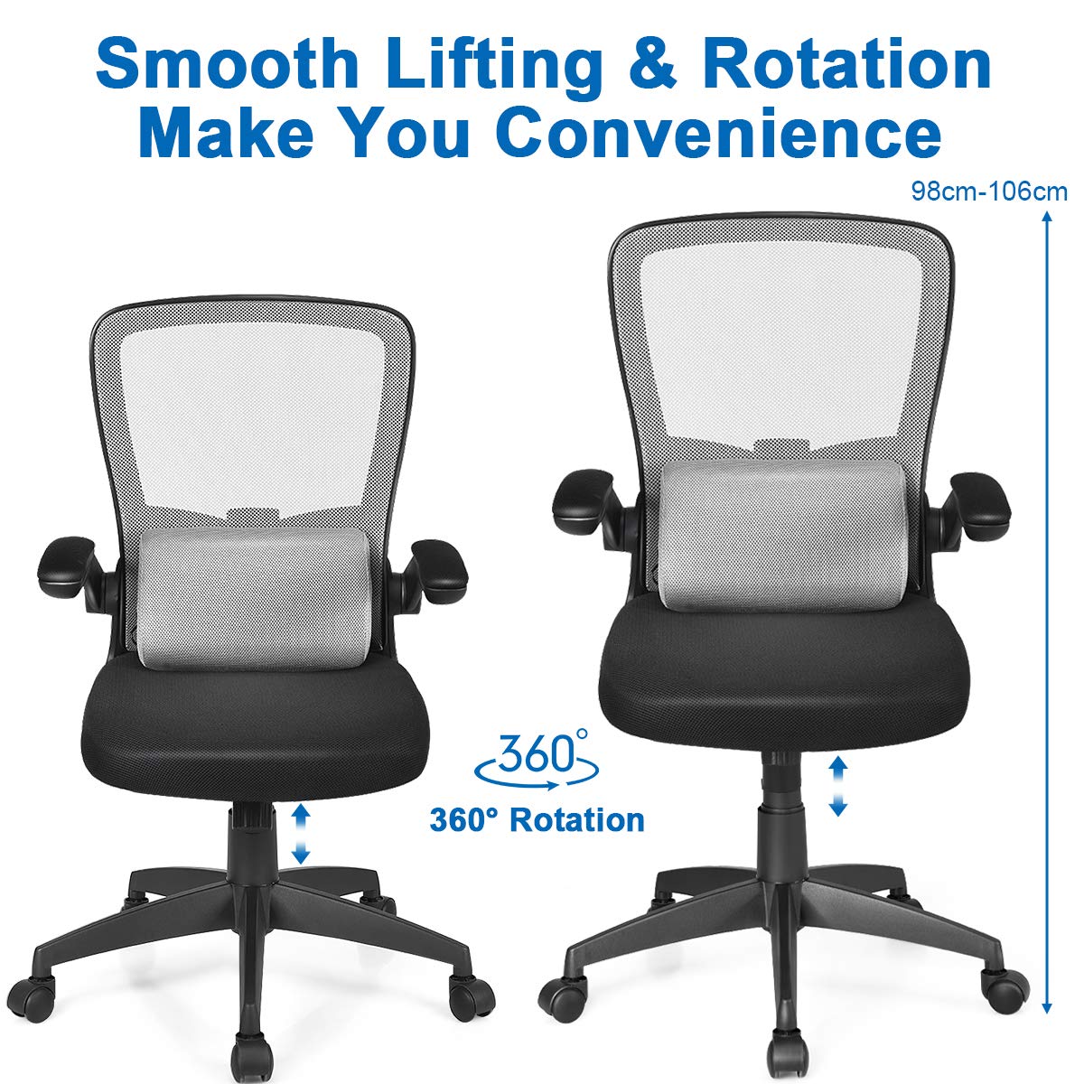 Mesh Office Chair, Mid/High Back Ergonomic Executive Task Chairs, Mesh Seat+Flip-up Armrests+Lumbar Support