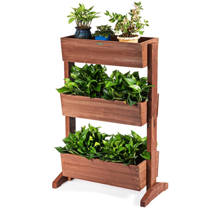 GiantexUK Raised Garden Bed, 3-Tier Vertical Flower Pots Rack with Adjustable Shelf