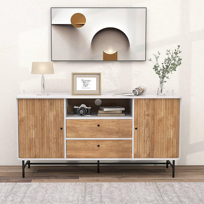 GiantexUK Storage Sideboard, Wooden Buffet Cabinet with 2 Drawers, 2 Sliding Doors, Open Compartment