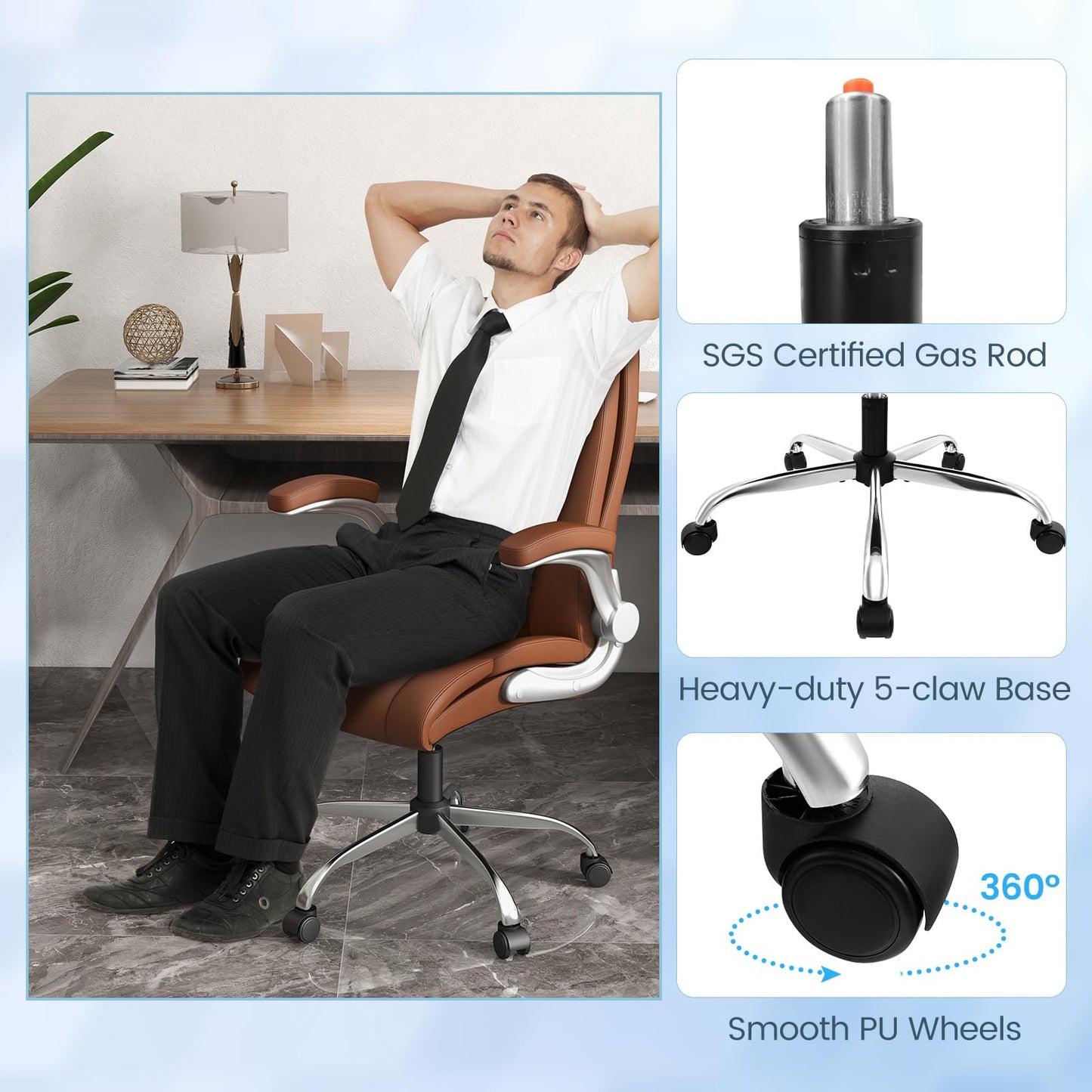 PU Leather Office Chair, Height Adjustable Executive Chair with Rocking Function