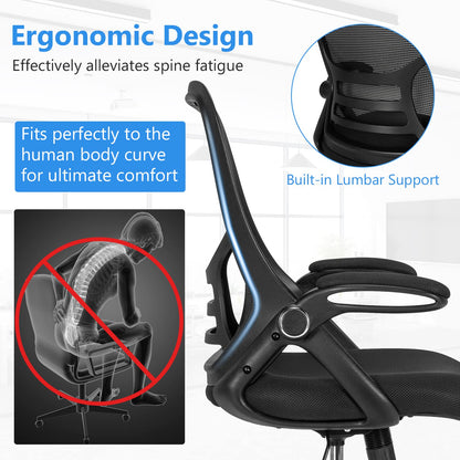 Mesh Drafting Chair, Ergonomic Swivel Office Chair with Adjustable Footrest (with Flip-up Armrests, Black)