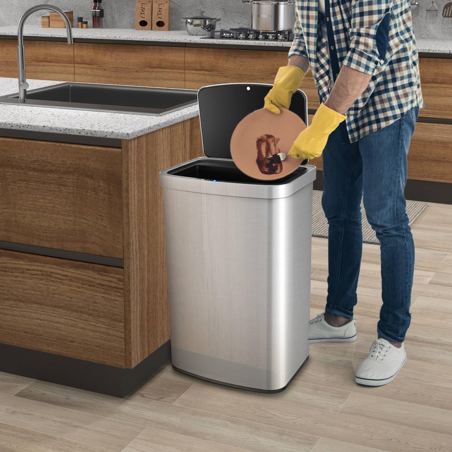 GiantexUK Automatic Sensor Kitchen Bin, 50L Touchless Waste Can with Soft Closure Lid