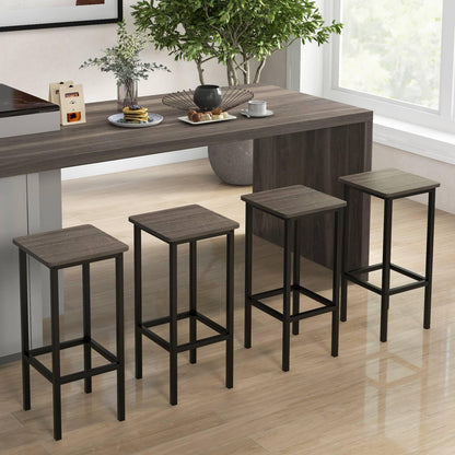 GiantexUK Bar Stools Set of 4, 65CM Seat Height Kitchen Barstools with Footrests & Anti-Slip Foot Pad (Gray + Black)