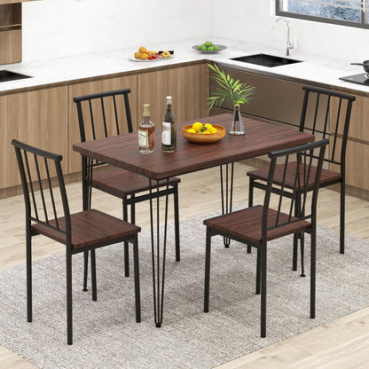 Dining Table and Chairs Set 4, 5 Piece Rectangular Kitchen Table and 4 Chairs with Curved Back & Foot Pads