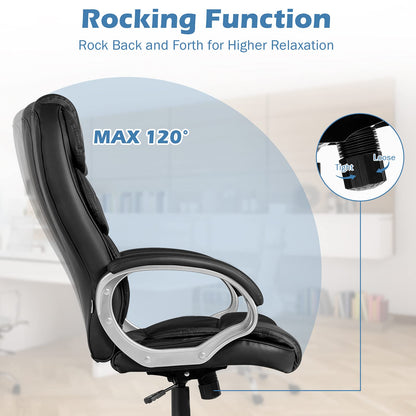 Executive Office Chair, Upholstered Height Adjustable Ergonomic Computer Desk Chair, PU Leather High Back Swivel Task Chair for Home Office