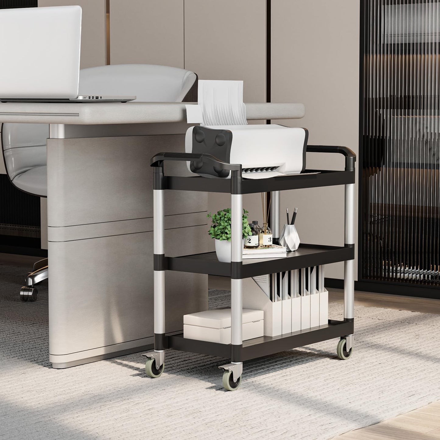 GiantexUK 3 Tier Service Cart, Large Kitchen Storage Trolley with Lockable Wheels and Ergonomic Handles, Rolling Utility Carts for Dining Room