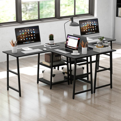 L-Shaped Computer Desk, Wooden Study Table Corner Desk with Charging Station