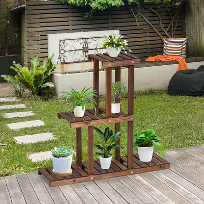 3 Tiers Plant Stand, Solid Wood Flower Pot Holder Bonsai Display Storage Shelves (81 x 25 x 75cm, 3-Tier)