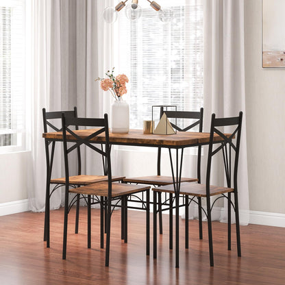 Dining Table and Chairs Set 4, Wood Effect Rectangular Kitchen Table and 4 Chairs with Wide Back