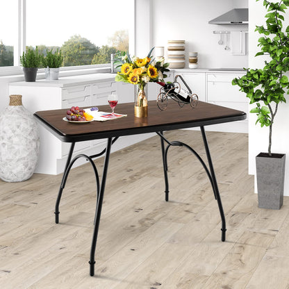 Dining Table, Metal Frame Rectangular Kitchen Table with Adjustable Feet and Round Corner