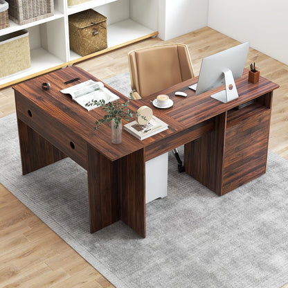 L-Shaped Computer Desk, 150cm Modern Large Corner Desk Writing Study Table with Drawe