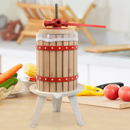 GiantexUK 6L Fruit Press, Wooden Apple Berry Wine Crusher with Straining Bag, Manual Juice Making Tool