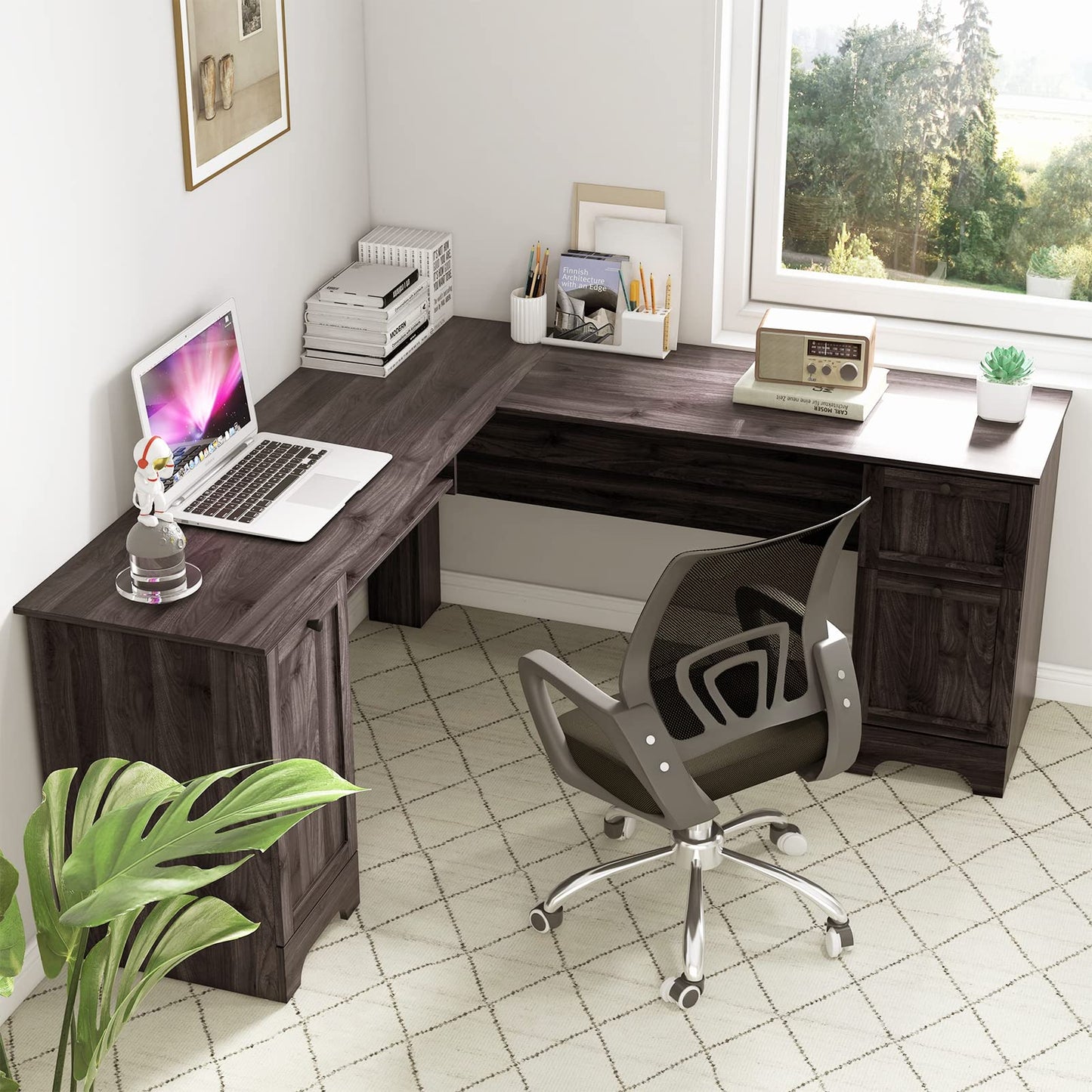 L-Shaped Computer Desk, 170cm Modern Large Corner Desk Writing Study Table with Drawers