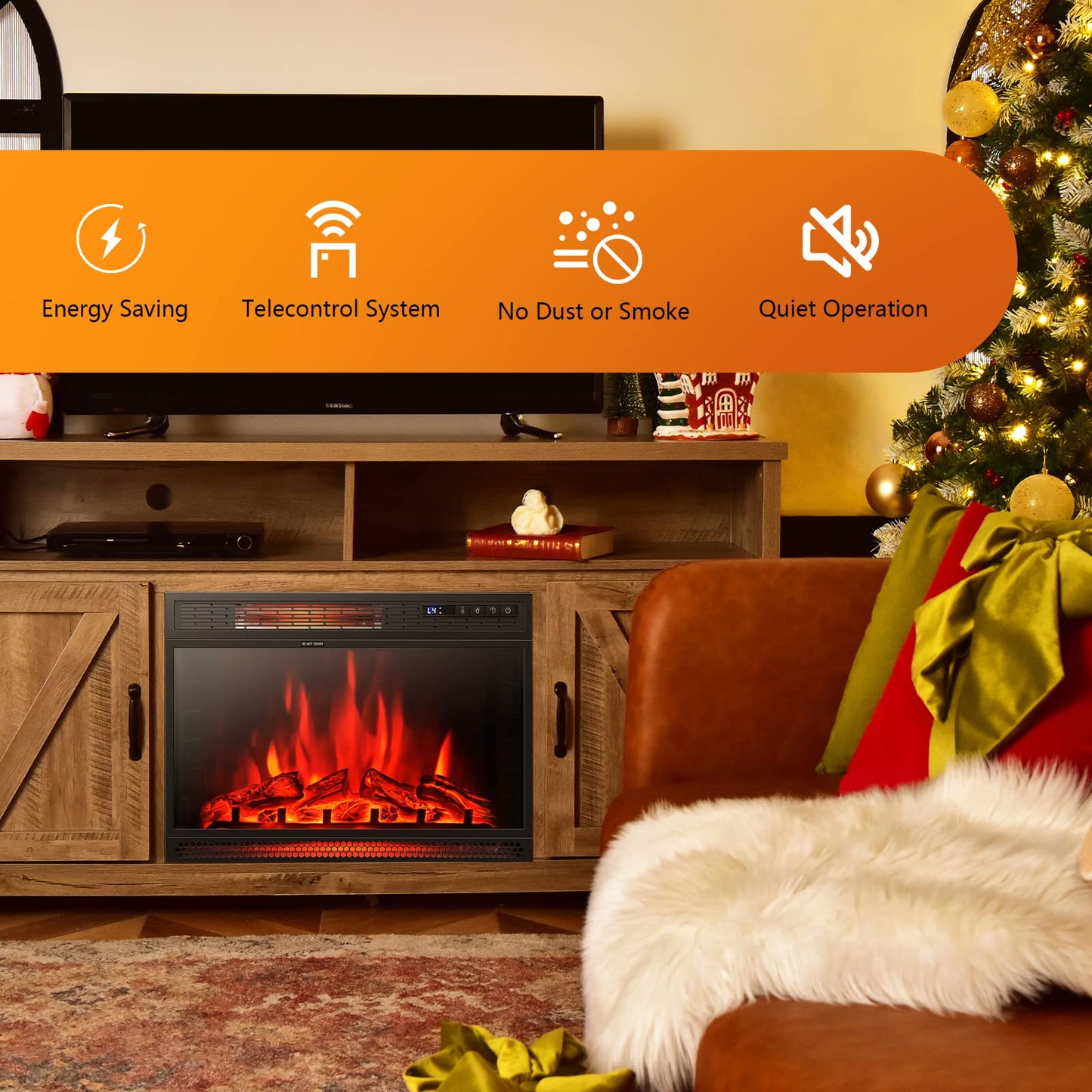 GiantexUK 25" Electric Fireplace, Freestand Fire Heater with LED Flame Color, 4 Brightness, Remote Control